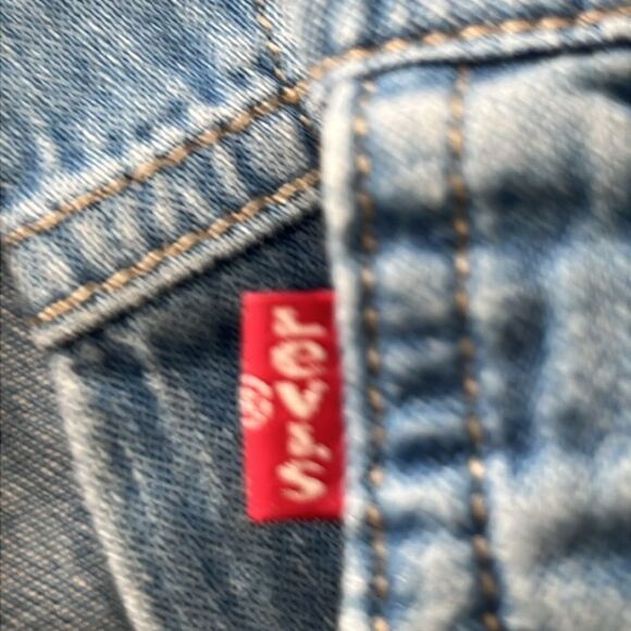 Levi's Med Blue Denim Red Tab Shirt Jacket Frayed Hem SZ 1X - Picture 9 of 11